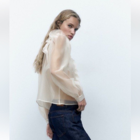 Zara romantic organza blouse, white size XS (NWT) - Picture 3 of 10